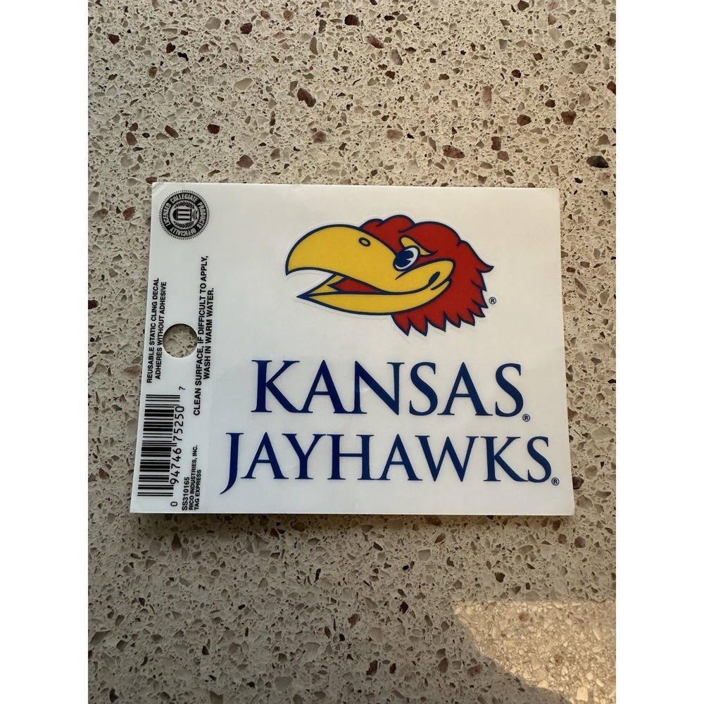 New Kansas Jayhawks 4"x4" Static Cling Car Decal NCAA Auto Sticker Emblem